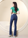  Quần Jean Nữ Ống Loe Lưng Cao Co Giãn Trơn Dài Quá Gót Gấu Thường HQJeans HQ53 