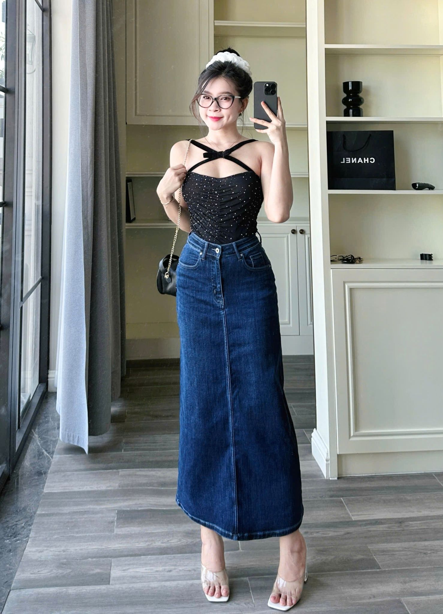  HQJeans Chân váy jeans siêu dài co giãn chất lượng VNXK mẫu thiết kế mới HQ190 