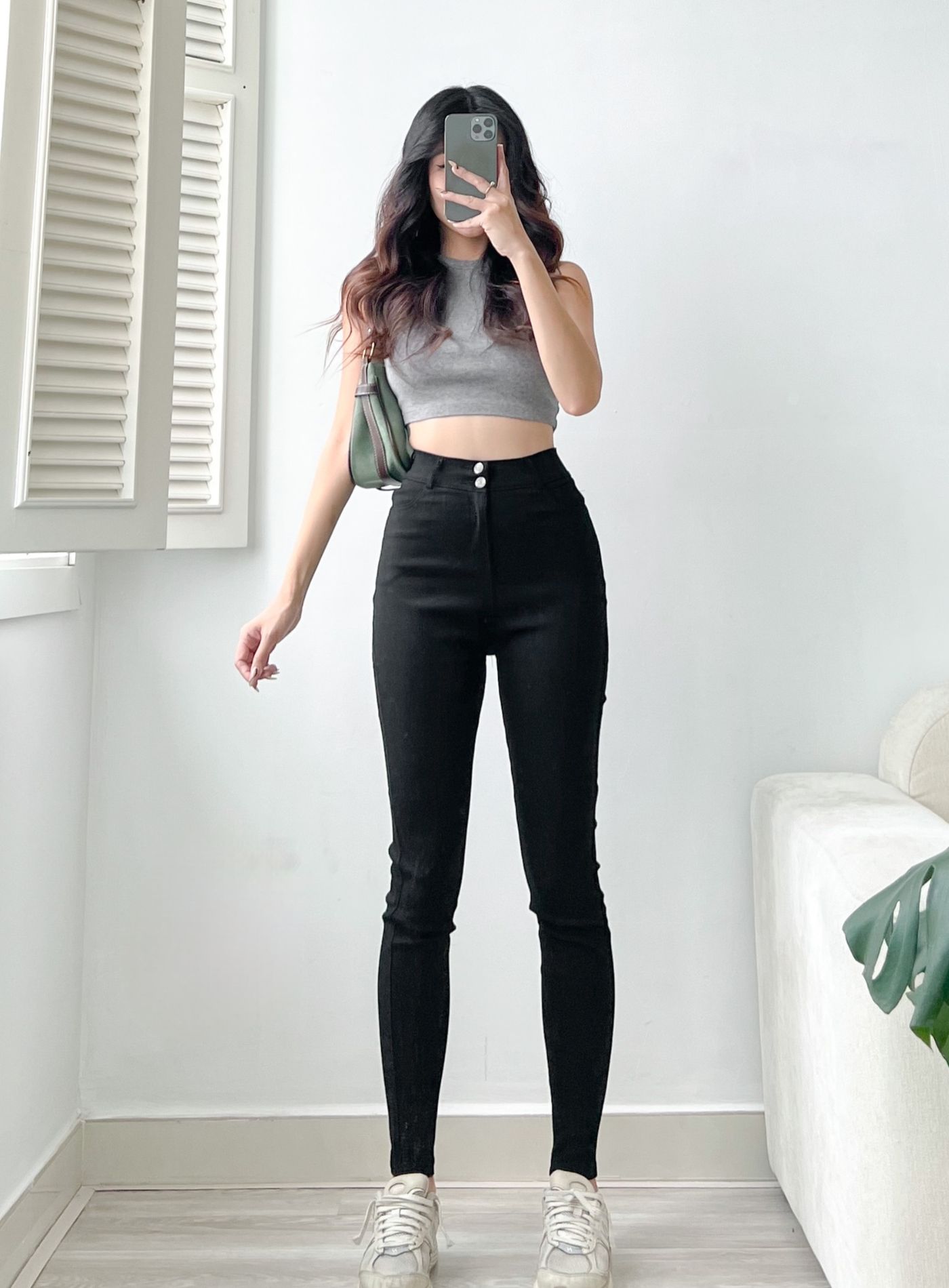  HQJeans Quần legging đen chất kaki siêu co giãn lưng siêu cao ôm dáng đơn giãn dễ mang HQ142 