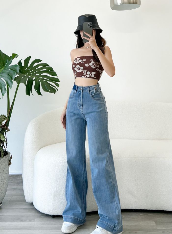  Quần jeans ống suông lưng cao ôm dáng tag v dáng dài lai 3 phân co giãn mẫu thiết kế mới HQJeans HQ102 