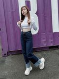  Quần jeans nữ HQJeans dáng suông ống rộng thiết kế gấp ngược gấu mới lạ phong cách thời trang trang nhã 