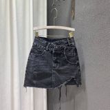  Chân váy Jeans nữ HQJeans lưng đắp chéo cá tinh lai tua rách trên gối 