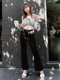  Quần jean ống loe cạp cao lai thường đen và trắng HQJEANS 