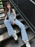  Quần Jeans ống suông đứng cạp cao 1 cúc dáng dài HQJeans cá tính chất jeans mịn co giãn tốt 