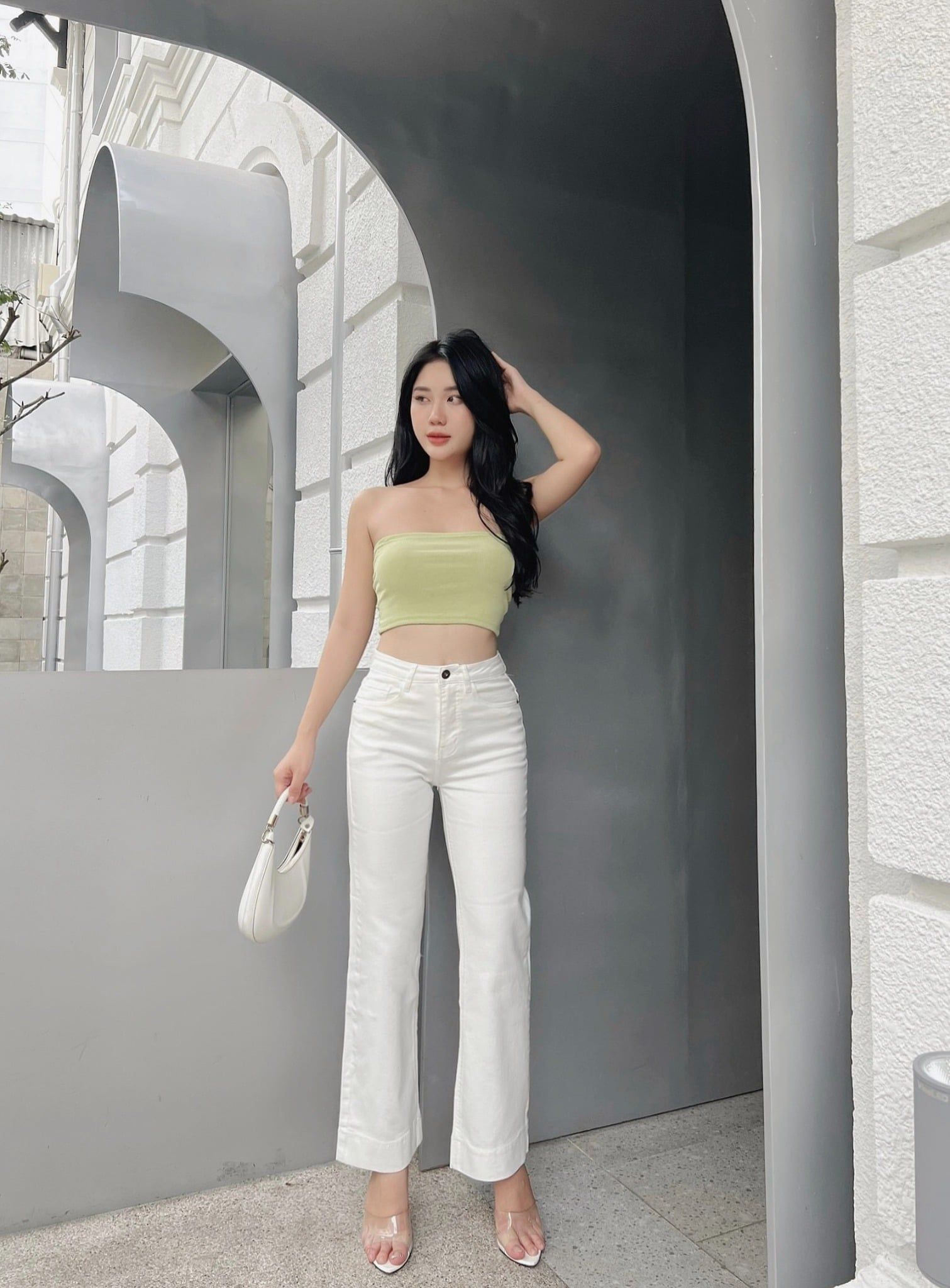  Quần Jeans ống suông đứng cạp cao dáng dài 2 màu đen và xám HQJEANS 