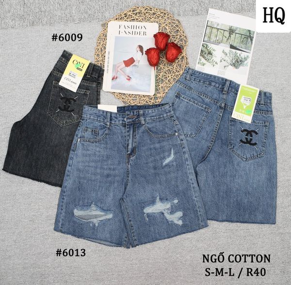  HQJeans Quần ngố cotton không giãn dáng A lưng cao ống rộng mang thoải mái nhiều mẫu 