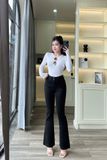  HQJeans Quần ống loe đen dài trơn đơn giãn chất lượng VNXK lưng cao 2 cúc vải mềm mịn mới HQ191 