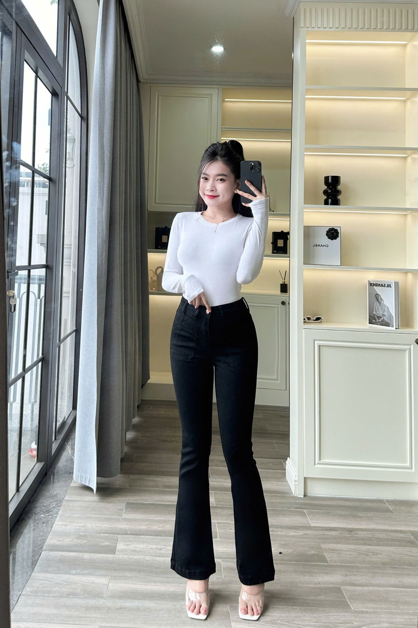  HQJeans Quần ống loe đai lệch túi trước mẫu thiết kế mới HQ187 