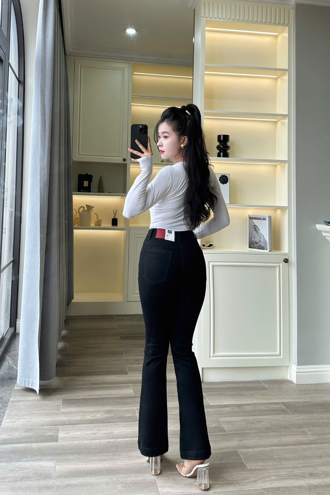 HQJeans Quần ống loe đai lệch túi trước mẫu thiết kế mới HQ187 