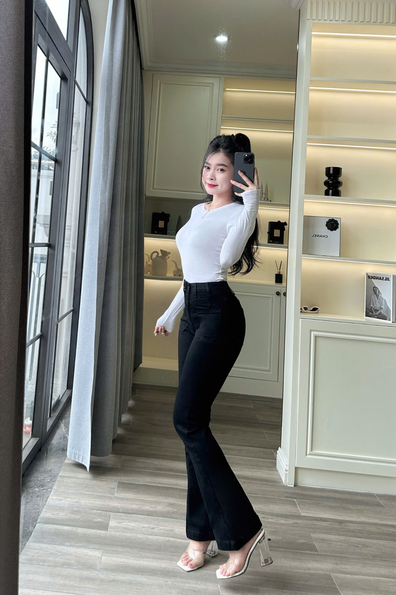  HQJeans Quần ống loe đai lệch túi trước mẫu thiết kế mới HQ187 