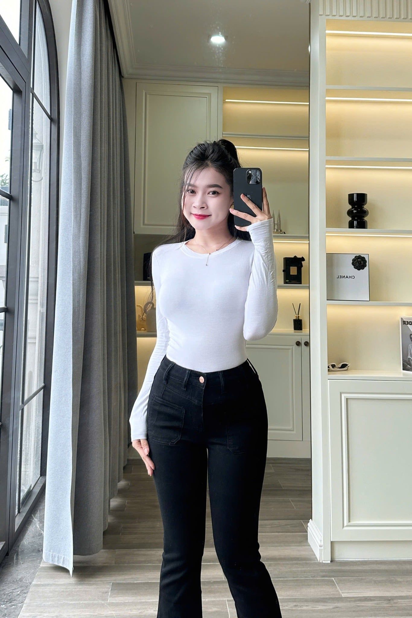  HQJeans Quần ống loe đai lệch túi trước mẫu thiết kế mới HQ187 