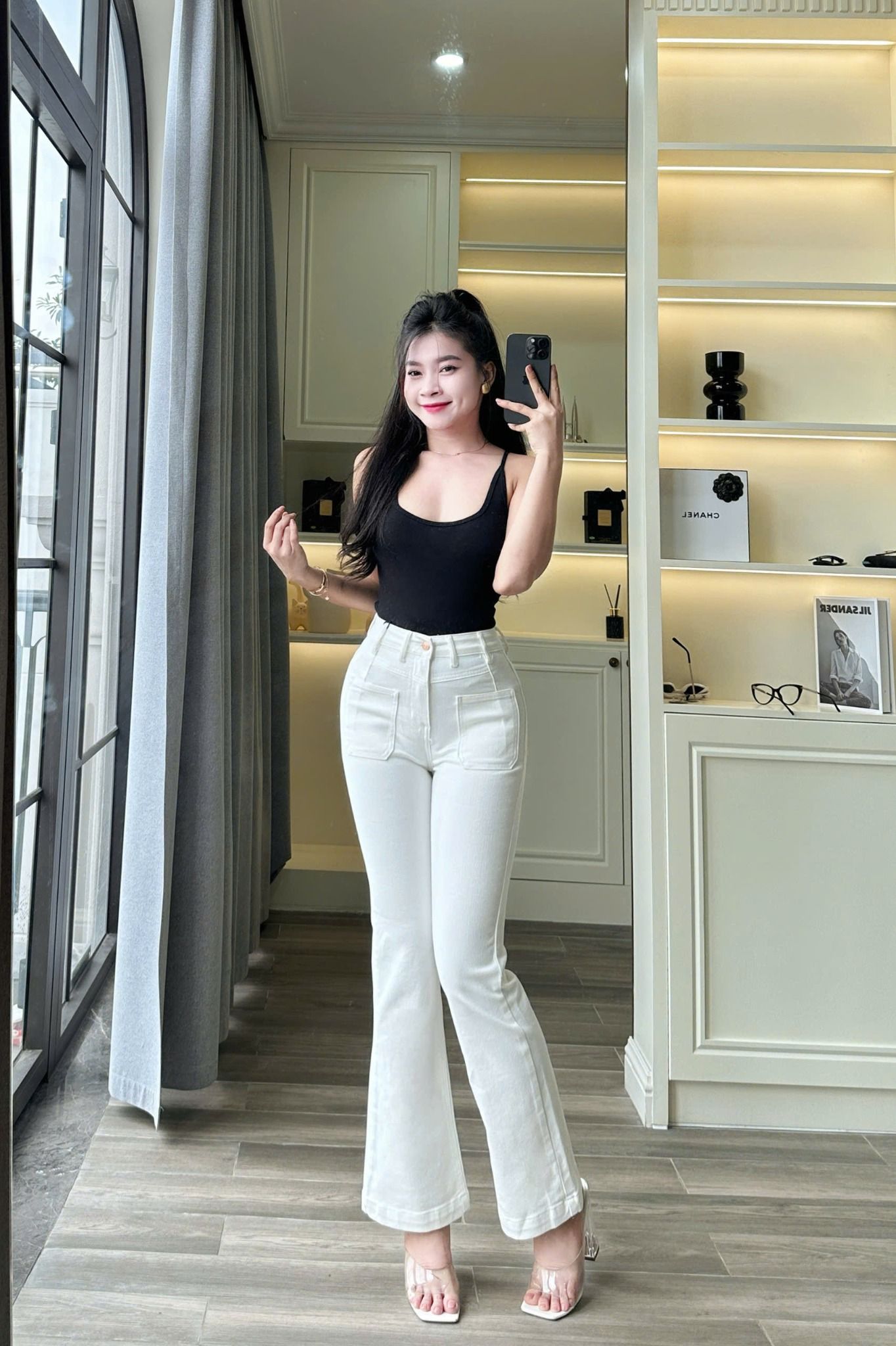  HQJeans Quần ống loe đai lệch túi trước mẫu thiết kế mới HQ187 