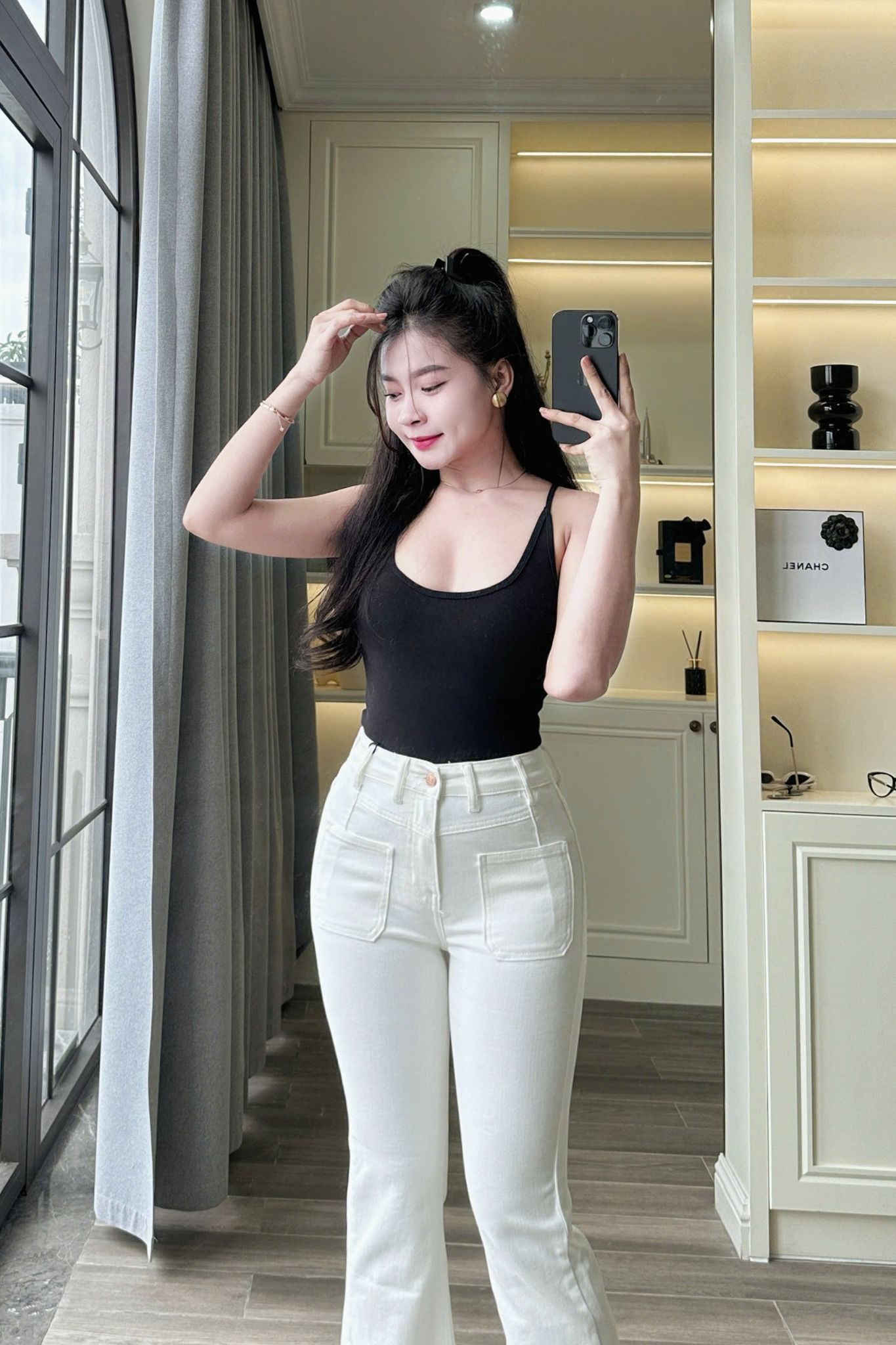  HQJeans Quần ống loe đai lệch túi trước mẫu thiết kế mới HQ187 