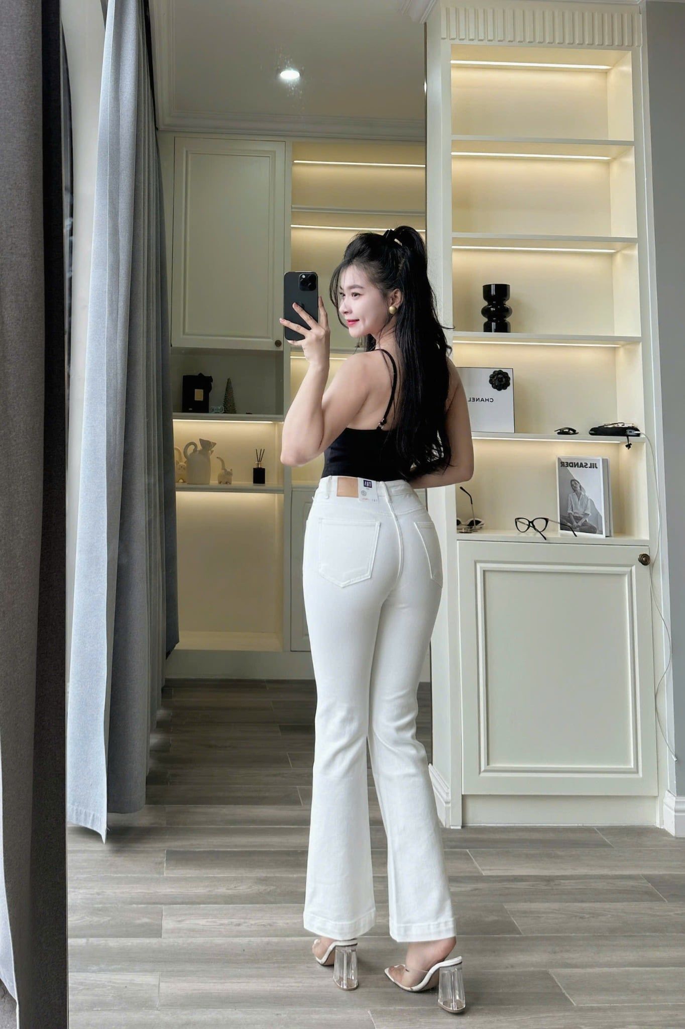  HQJeans Quần ống loe đai lệch túi trước mẫu thiết kế mới HQ187 