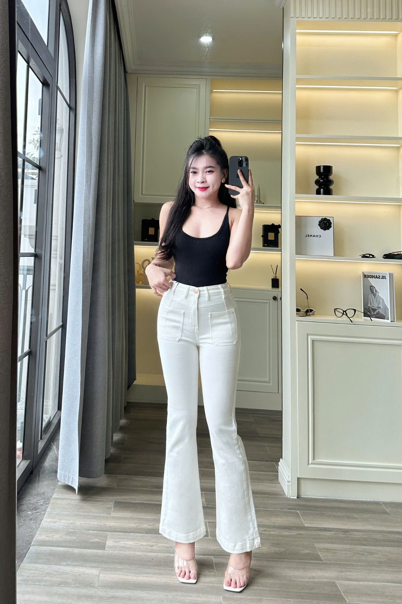 HQJeans Quần ống loe đai lệch túi trước mẫu thiết kế mới HQ187 