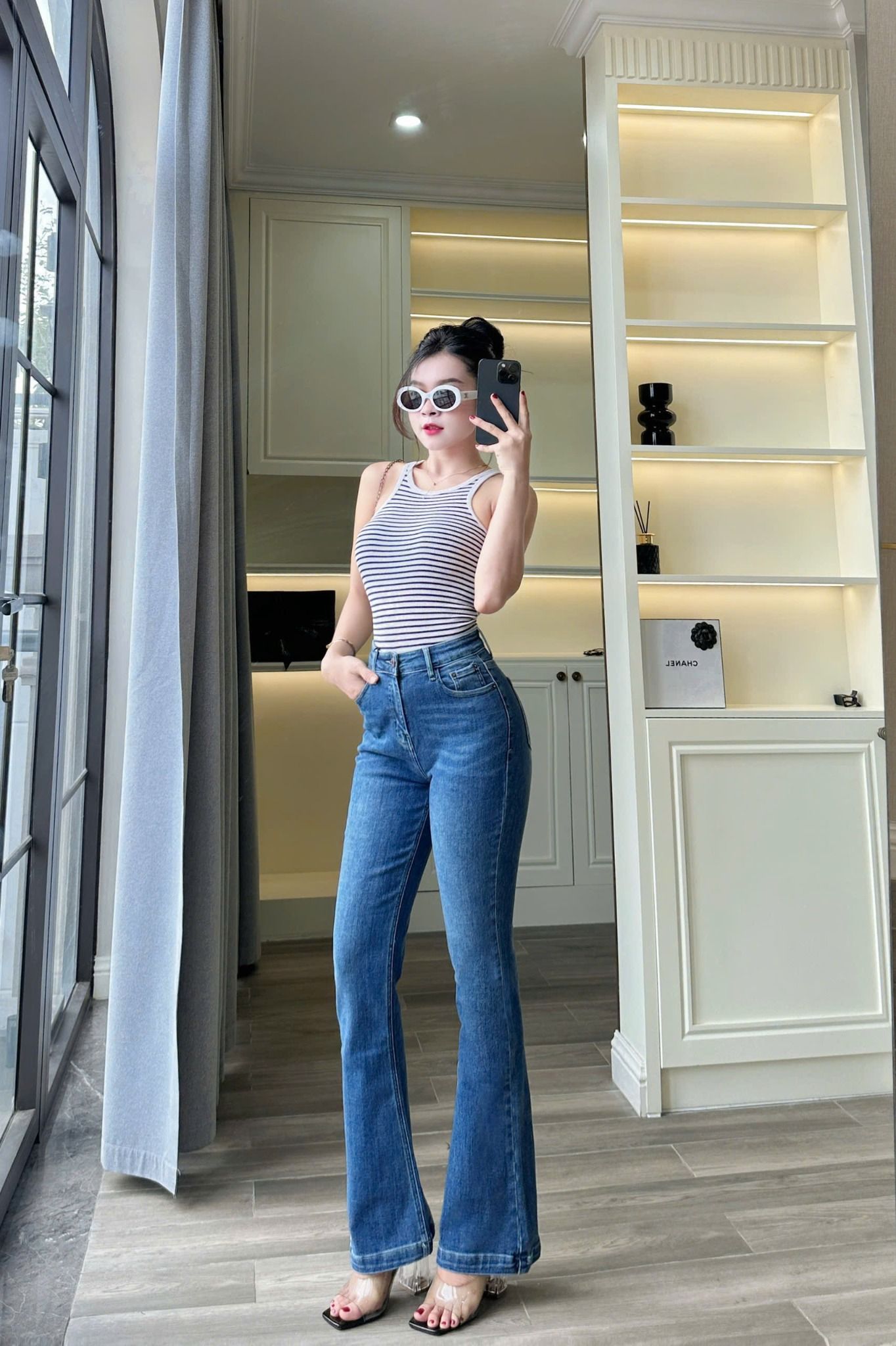  HQJeans Quần ống loe chất lượng VNXK vải dày mịn co giãn thoải mái dài 100cm mẫu mới HQ192 