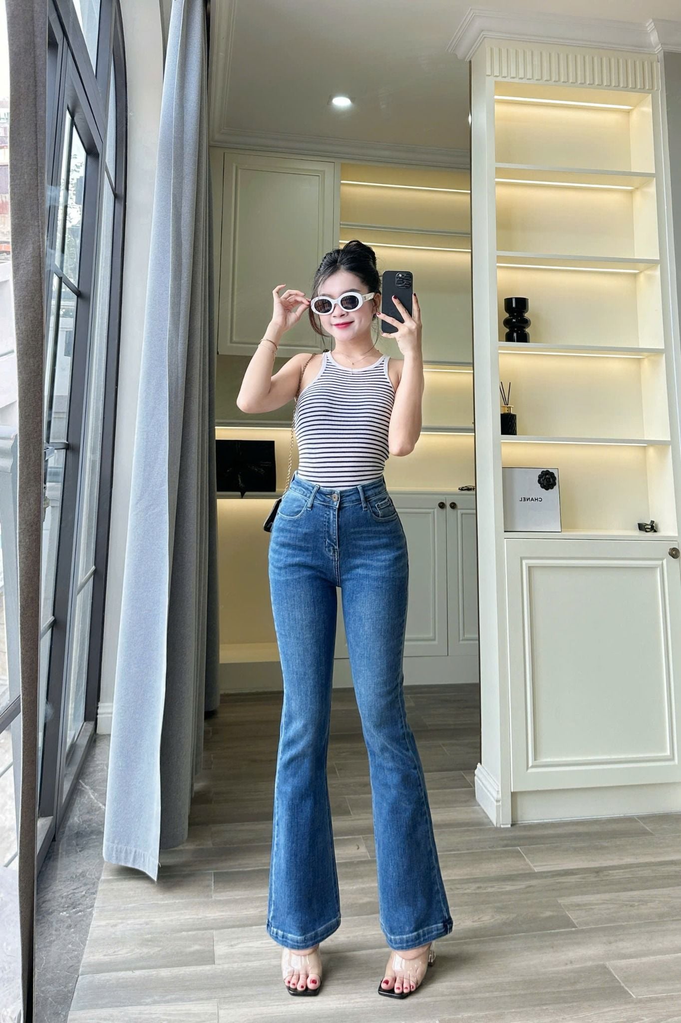  HQJeans Quần ống loe chất lượng VNXK vải dày mịn co giãn thoải mái dài 100cm mẫu mới HQ192 
