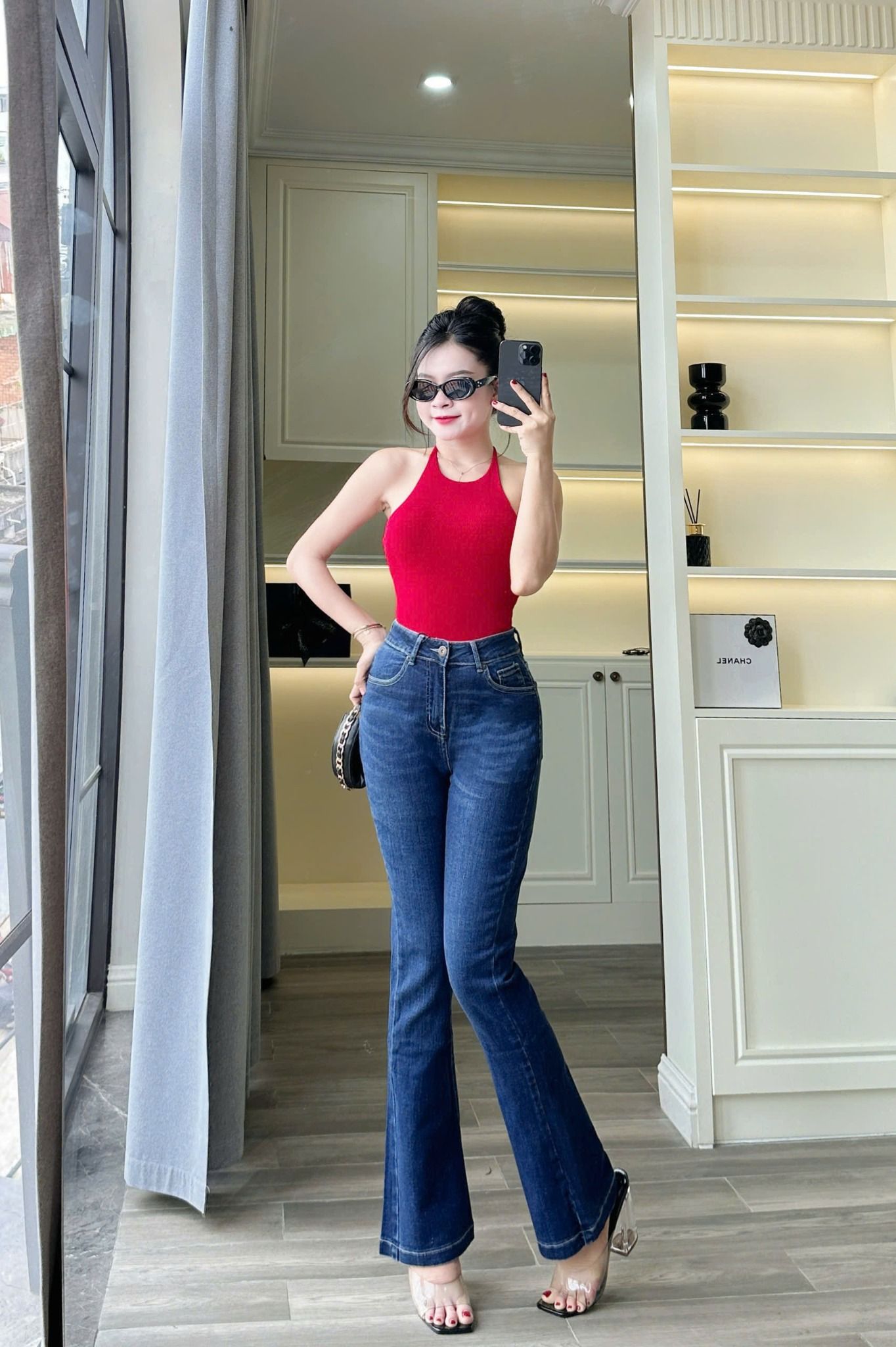  HQJeans Quần ống loe chất lượng VNXK vải dày mịn co giãn thoải mái dài 100cm mẫu mới HQ192 