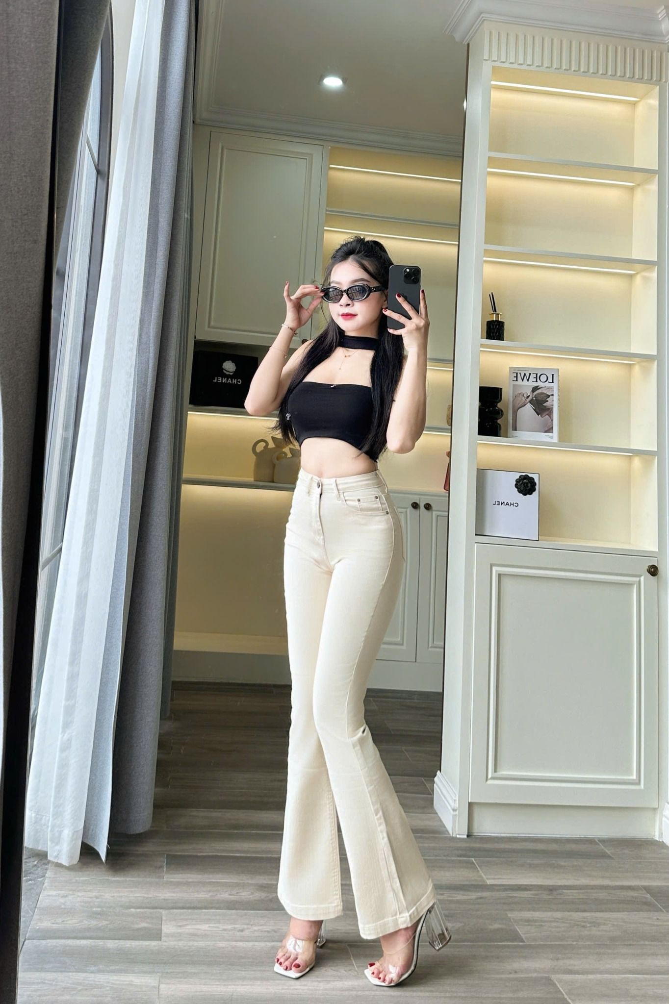  HQJeans Quần ống loe chất lượng VNXK vải dày mịn co giãn thoải mái dài 100cm mẫu mới HQ192 
