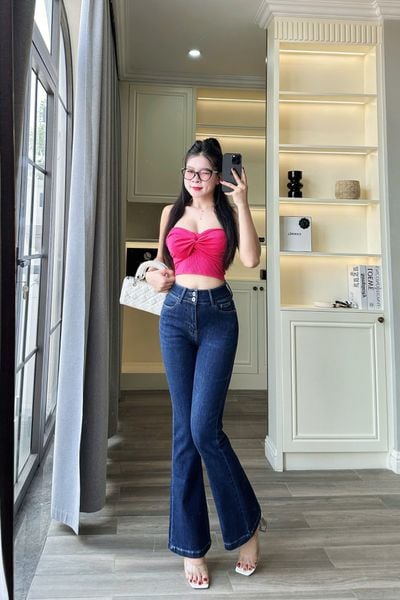  HQJeans HQJeans Quần ống loe lưng 2 cúc chất lượng VNXK vải dày mịn co giãn thoải mái dài 100cm mẫu mới HQ195 
