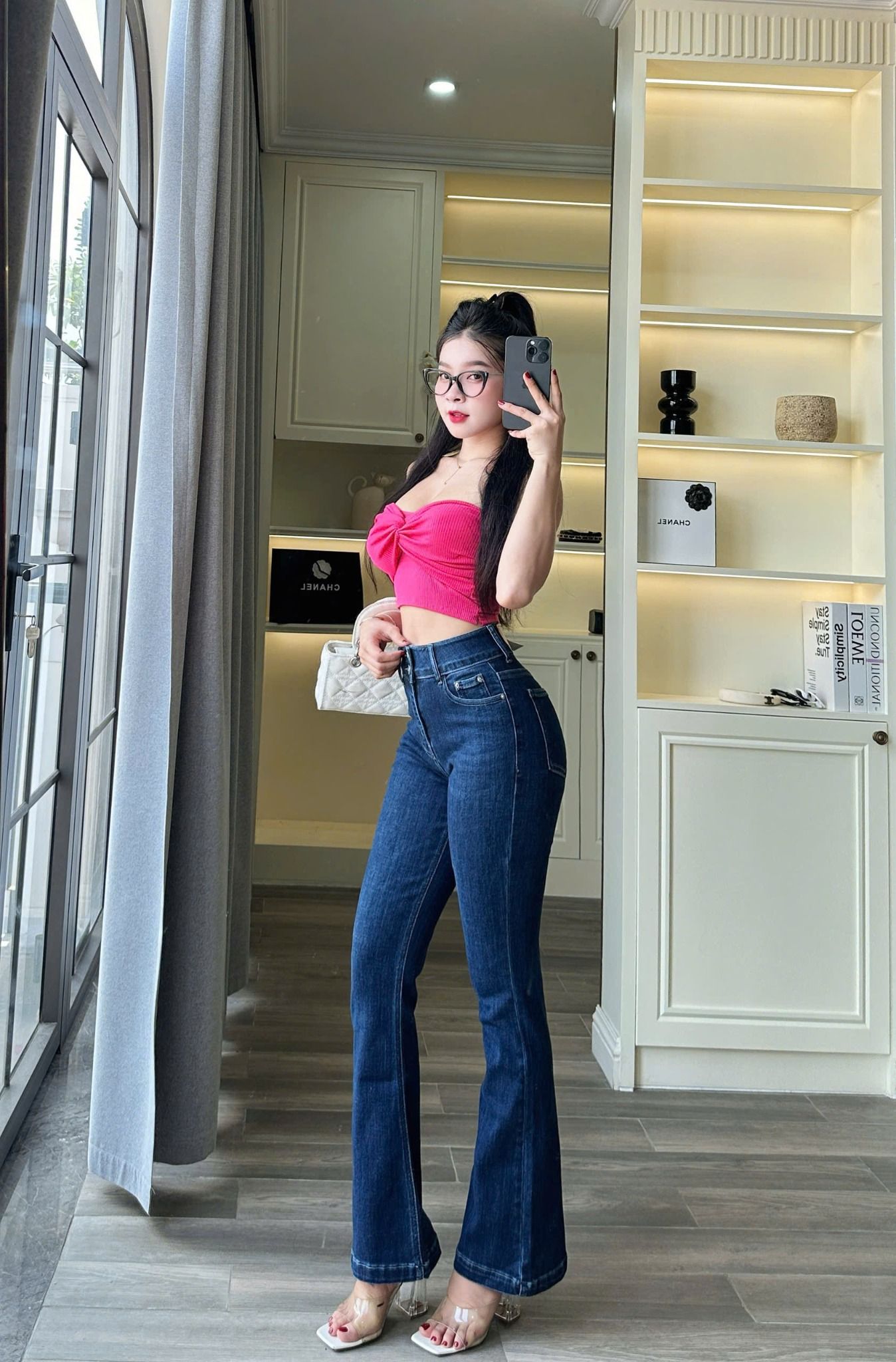  HQJeans HQJeans Quần ống loe lưng 2 cúc chất lượng VNXK vải dày mịn co giãn thoải mái dài 100cm mẫu mới HQ195 