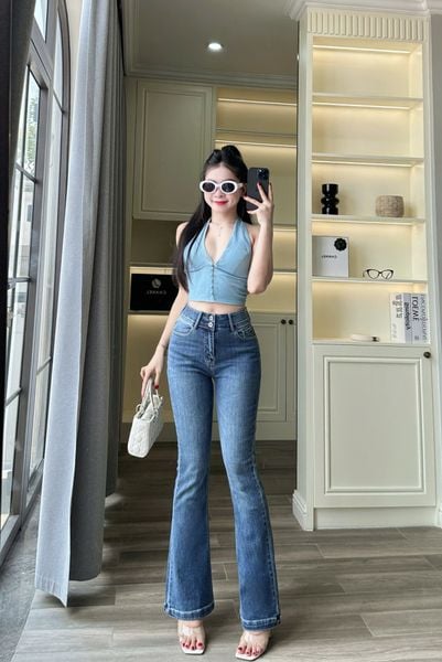  HQJeans HQJeans Quần ống loe lưng 2 cúc chất lượng VNXK vải dày mịn co giãn thoải mái dài 100cm mẫu mới HQ195 