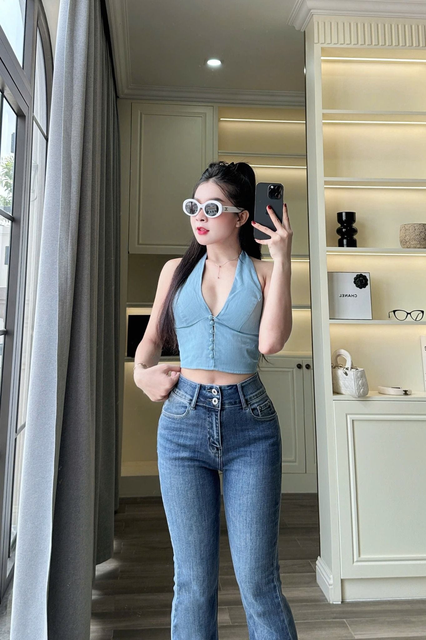  HQJeans HQJeans Quần ống loe lưng 2 cúc chất lượng VNXK vải dày mịn co giãn thoải mái dài 100cm mẫu mới HQ195 