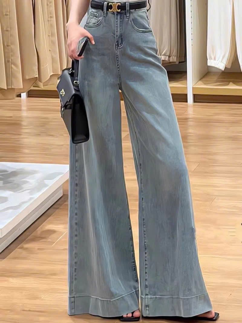  (Sẵn-Order) HQJeans Quần Jeans Suông Ống To Dài 101cm Lưng Siêu Cao Tôn Dáng Chất Jeans Cotton Mềm Không Giãn Đứng Form 