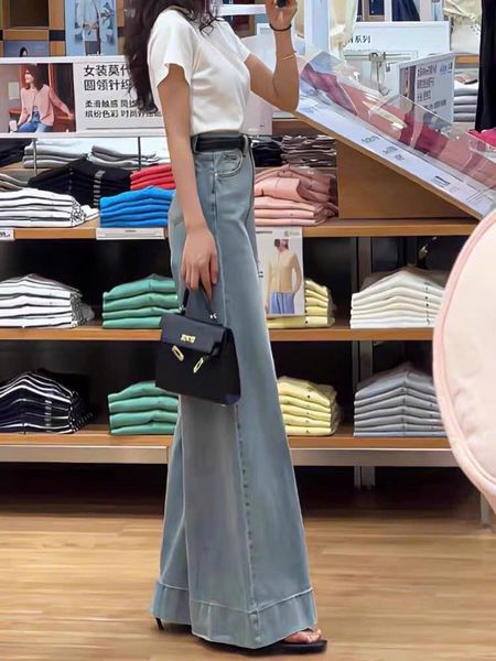  (Sẵn-Order) HQJeans Quần Jeans Suông Ống To Dài 101cm Lưng Siêu Cao Tôn Dáng Chất Jeans Cotton Mềm Không Giãn Đứng Form 
