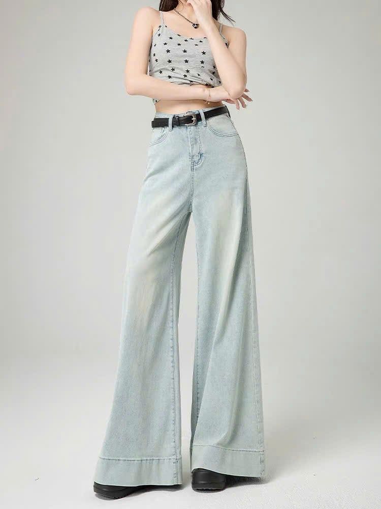  (Sẵn-Order) HQJeans Quần Jeans Suông Ống To Dài 101cm Lưng Siêu Cao Tôn Dáng Chất Jeans Cotton Mềm Không Giãn Đứng Form 