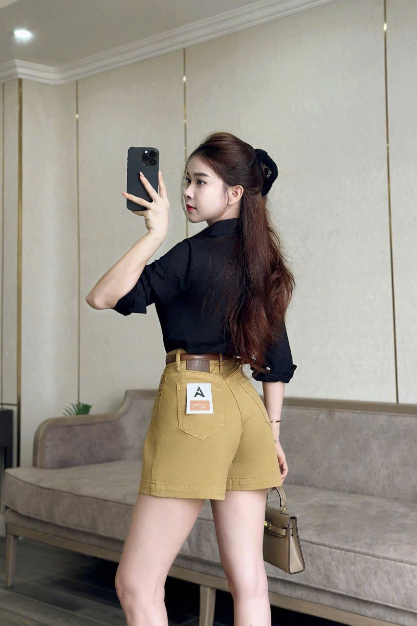  Quần đùi short jeans trắng lưng siêu cao tôn dáng co giãn 4 chiều ôm eo thoải mái mẫu thiết kế HQJeans HQ101 