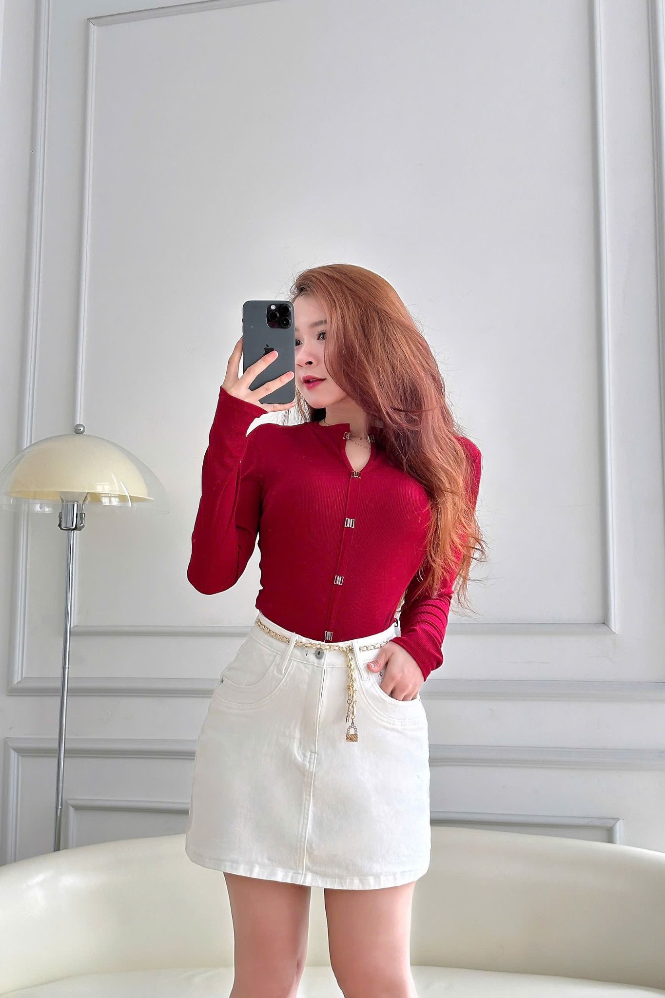  HQJeans Chân váy jeans đen trắng VNXK bên trong có short jeans mềm co giãn thoải mái mẫu mới HQ230 