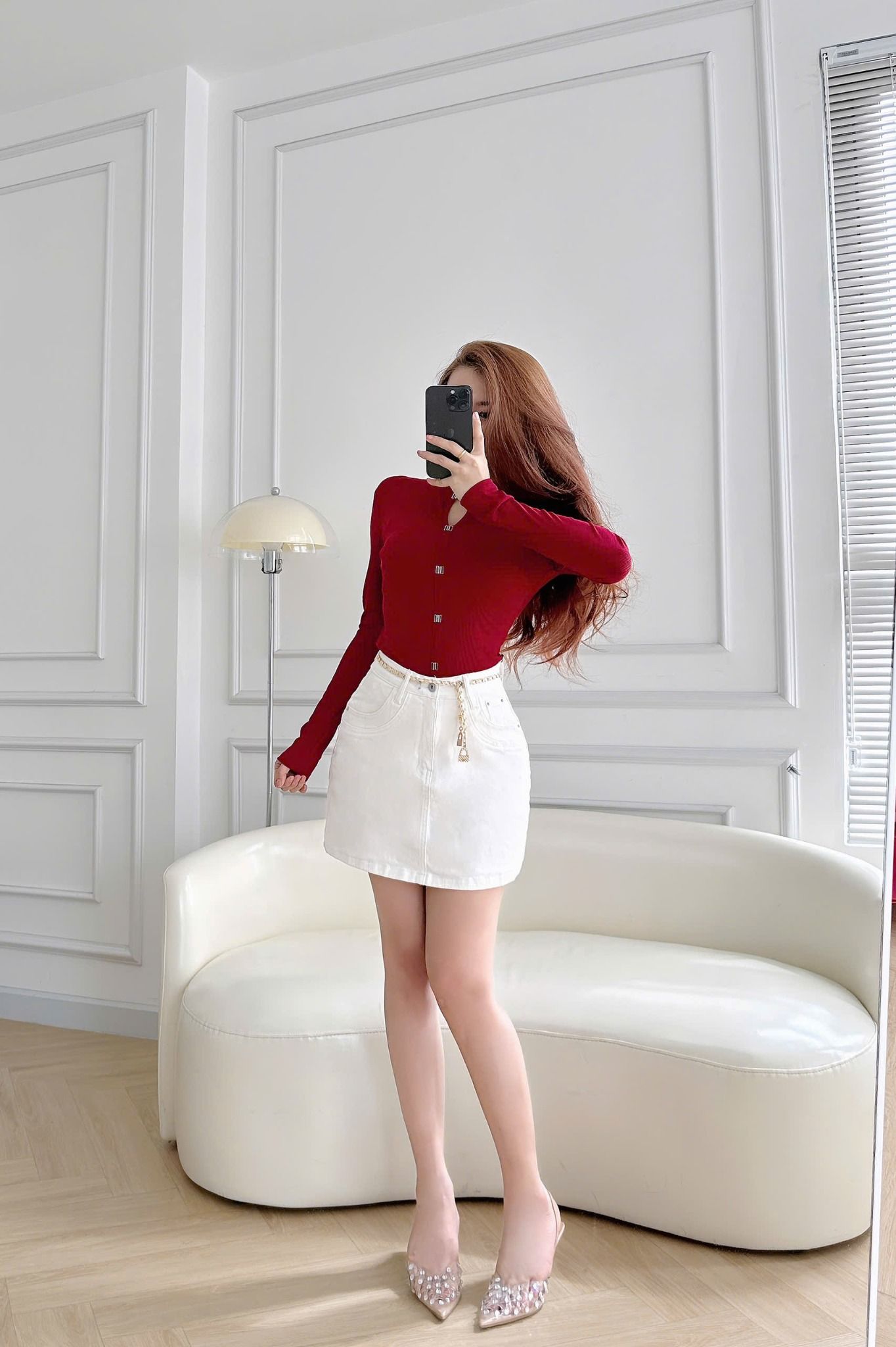  HQJeans Chân váy jeans đen trắng VNXK bên trong có short jeans mềm co giãn thoải mái mẫu mới HQ230 