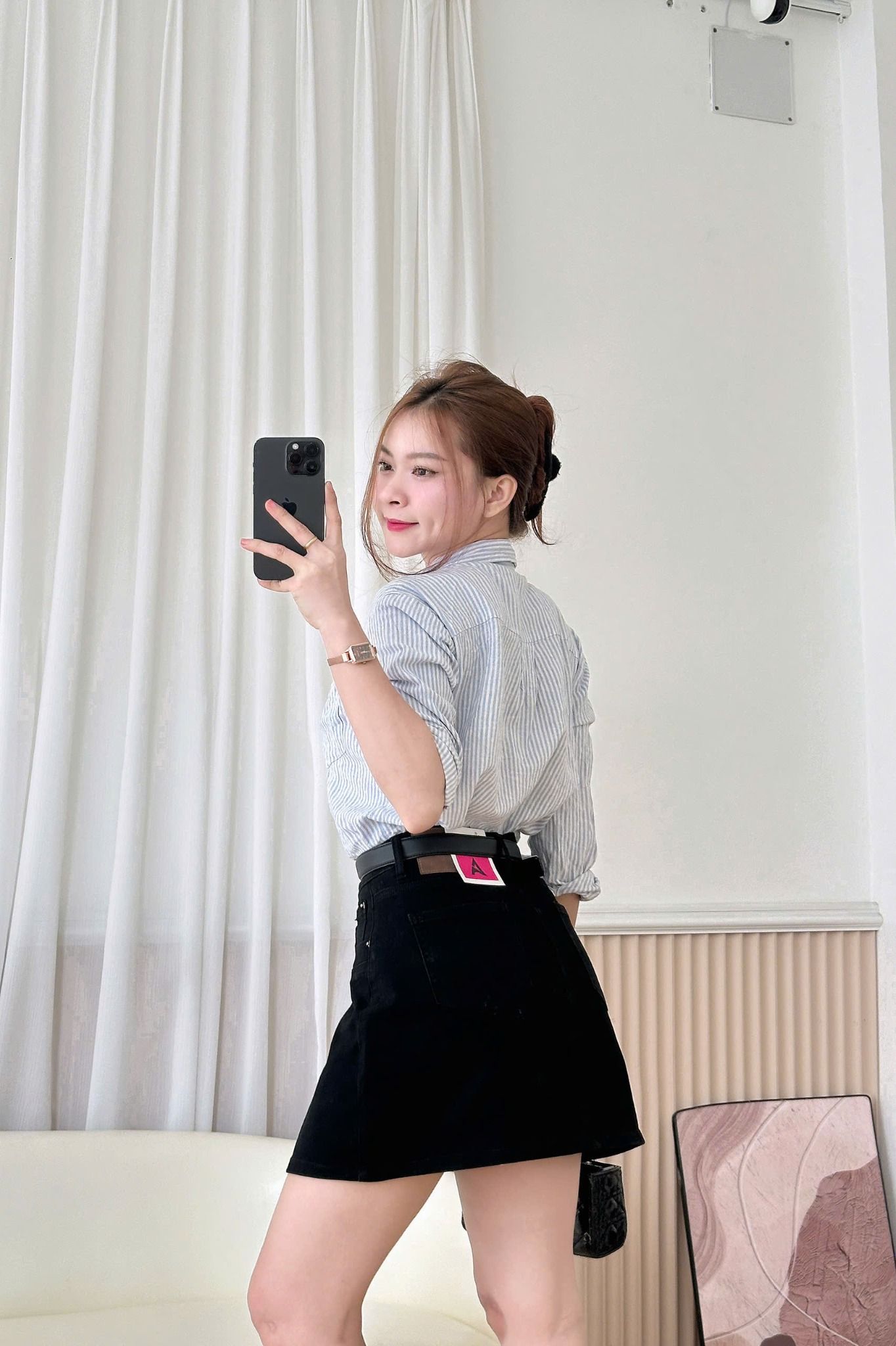  HQJeans Chân váy jeans đen trắng VNXK bên trong có short jeans mềm co giãn thoải mái mẫu mới HQ230 