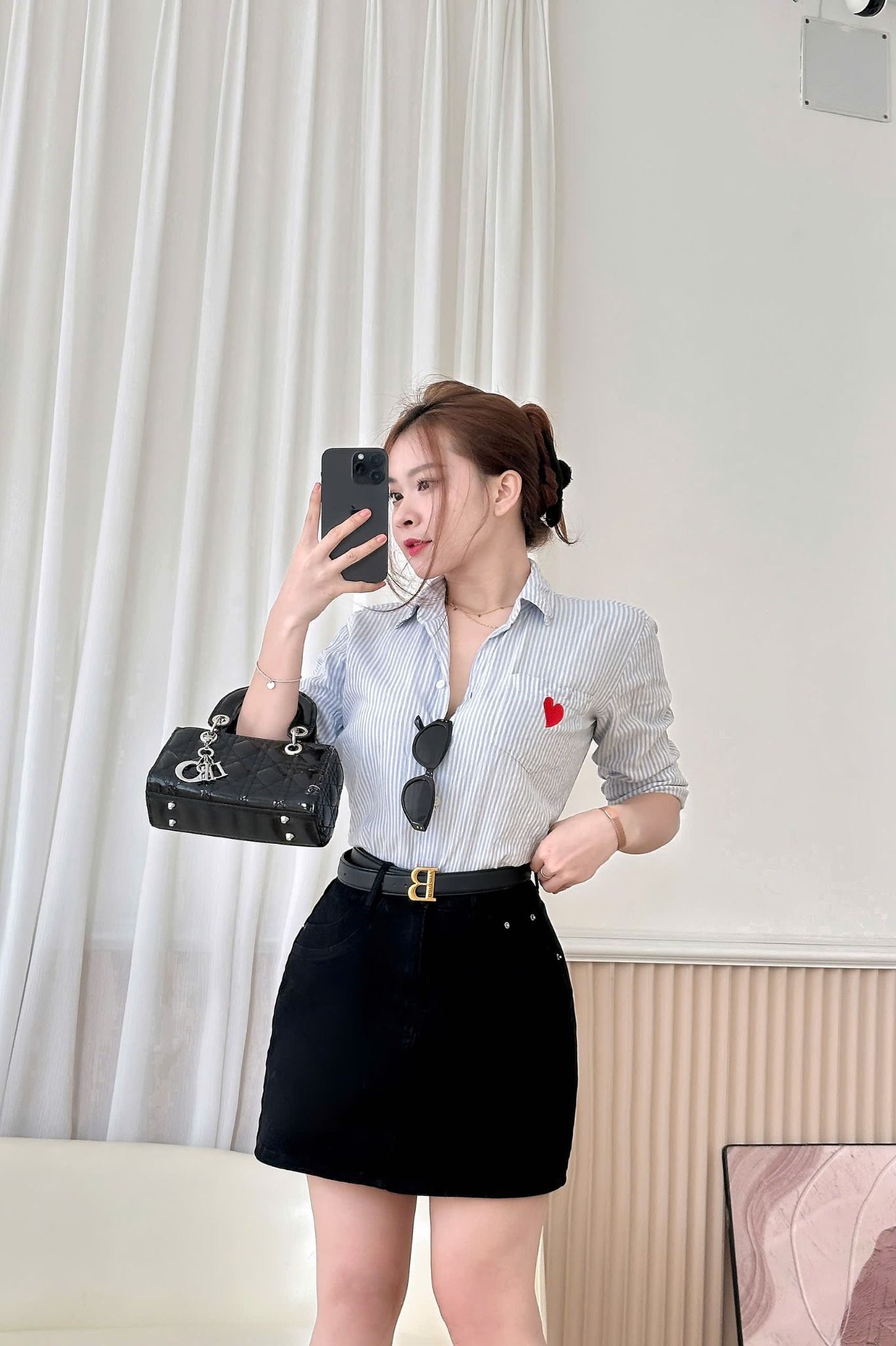  HQJeans Chân váy jeans đen trắng VNXK bên trong có short jeans mềm co giãn thoải mái mẫu mới HQ230 