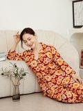  Hạnh Bộ đồ mặc nhà, tay lửng, họa tiết hoa xuân 