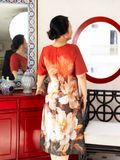  Đầm lụa suông Hạnh, cổ xếp kết hạt, tay loe 
