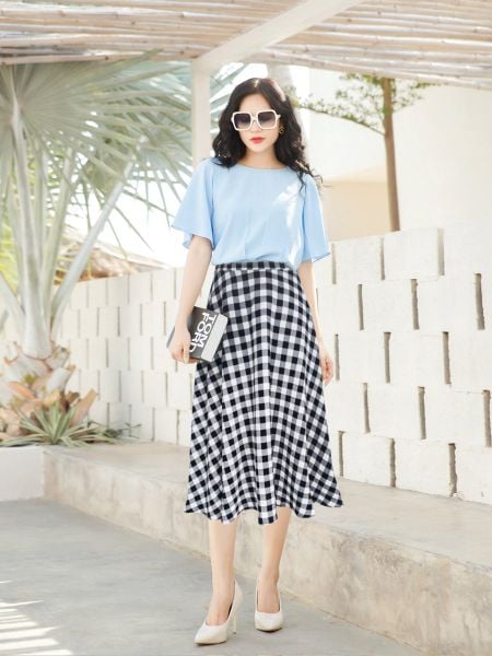  Váy xòe cơ bản, họa tiết caro 0702/3.195 