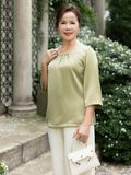  Áo Hạnh cổ tròn kết hạt, tay lửng 