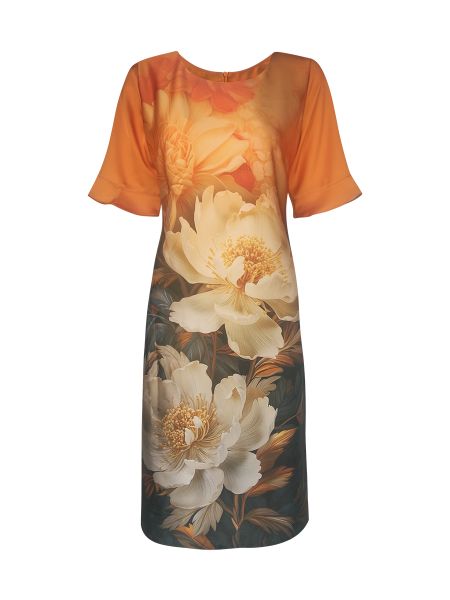  Đầm suông cổ tròn họa tiết , tay bèo 