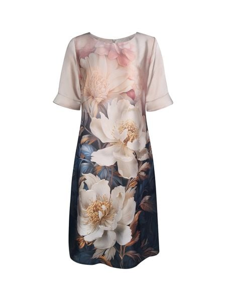  Đầm suông cổ tròn họa tiết, tay bèo lửng 1623/4.167 