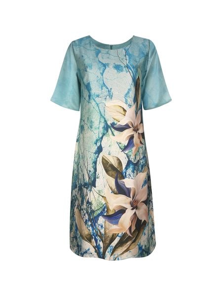  Đầm Hạnh suông cổ tròn họa tiết , tay ngắn 1623/4.403 