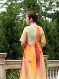  Đầm suông Hạnh cổ tròn họa tiết , tay ngắn 