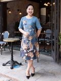  Hạnh Đầm suông cổ tròn in họa tiết hoa, tay bèo 