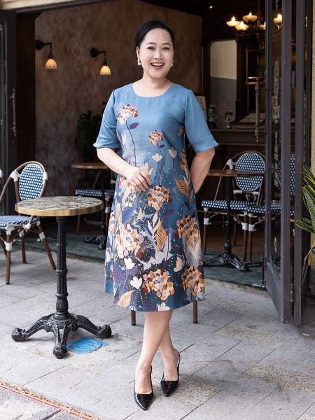  Hạnh Đầm suông cổ tròn in họa tiết hoa, tay bèo 1623/5.95 