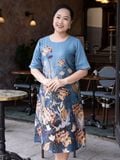  Hạnh Đầm suông cổ tròn in họa tiết hoa, tay bèo 