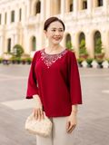  Áo cổ tròn thêu họa tiết, tay lửng 