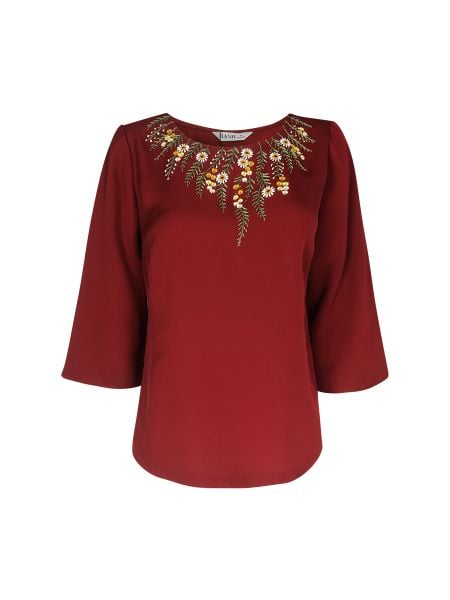  Áo cổ tròn thêu họa tiết thêu tay tinh tế 2434/3.69 