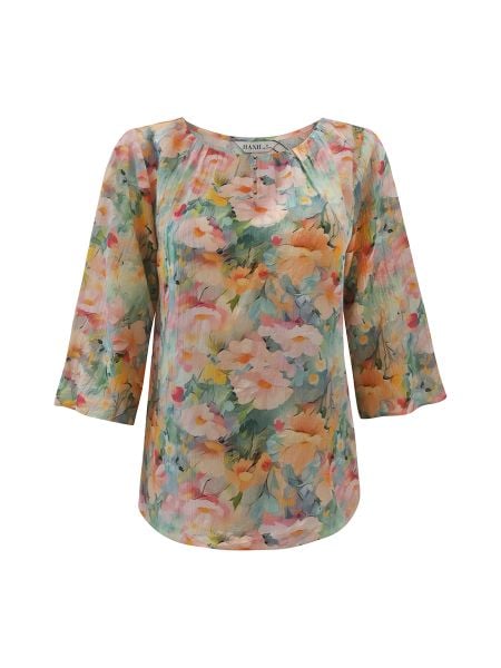  Hạnh áo cổ tròn đính bi, in họa tiết hoa khoe sắc, tay lửng 2486/5.157 