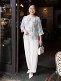  Hạnh áo cổ tròn đính bi, in họa tiết hoa khoe săc, tay lửng 